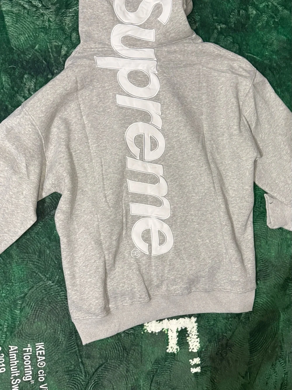 Grey Supreme Satin Appilqué Hooded Sweatshirt & Sweatpant Set